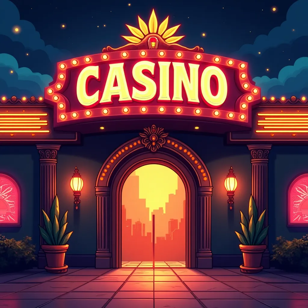 Cartoon casino entrance with neon lights
