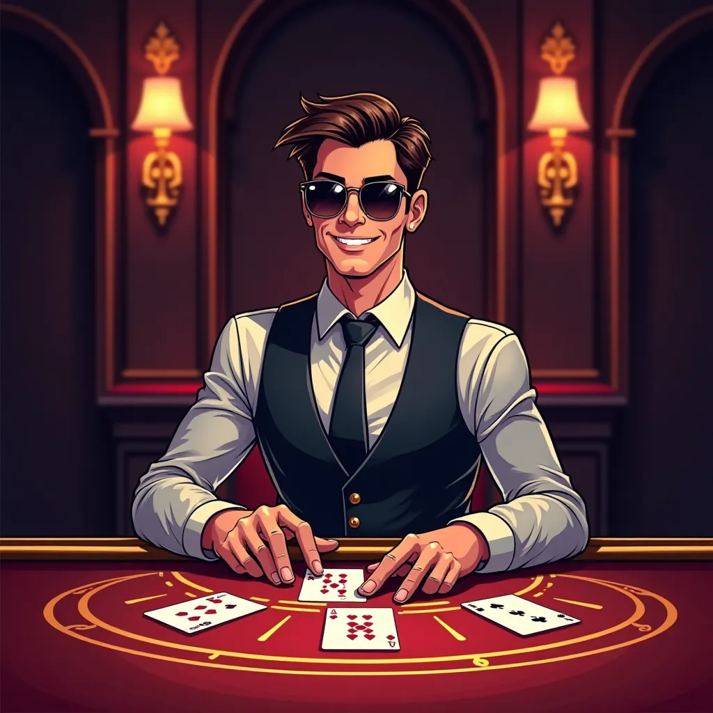 Cartoon live dealer studio with neon roulette table at Matchbook